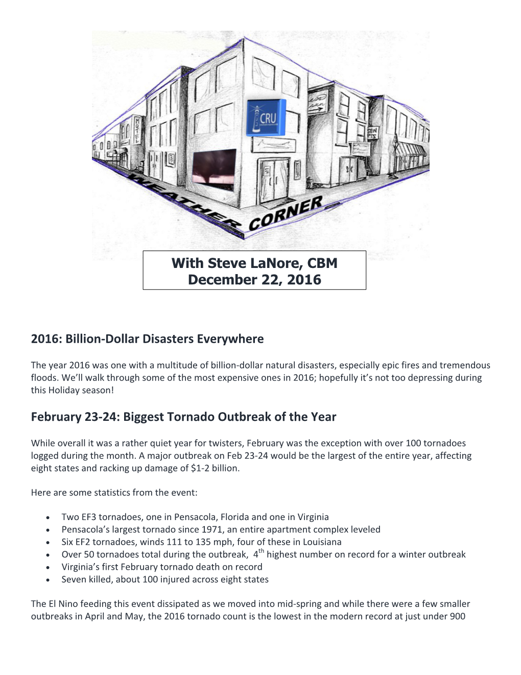 2016: Billion-Dollar Disasters Everywhere February 23-24