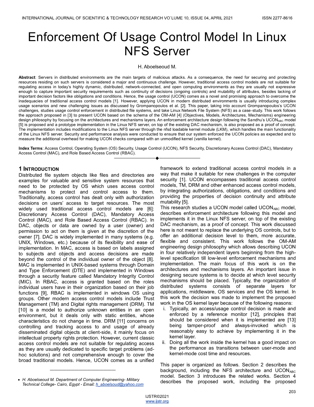 Enforcement of Usage Control Model in Linux NFS Server