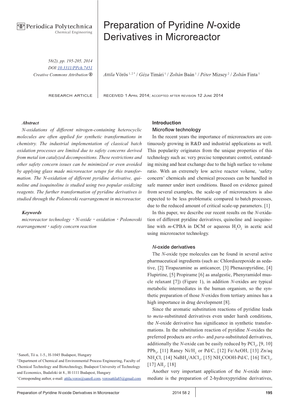 Preparation of Pyridine N-Oxide Derivatives in Microreactor 2014 58 2 195