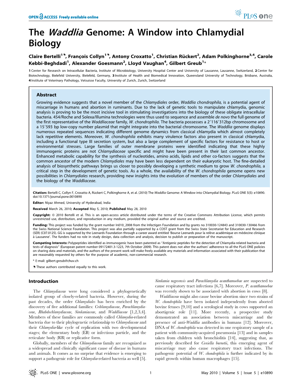 The Waddlia Genome: a Window Into Chlamydial Biology