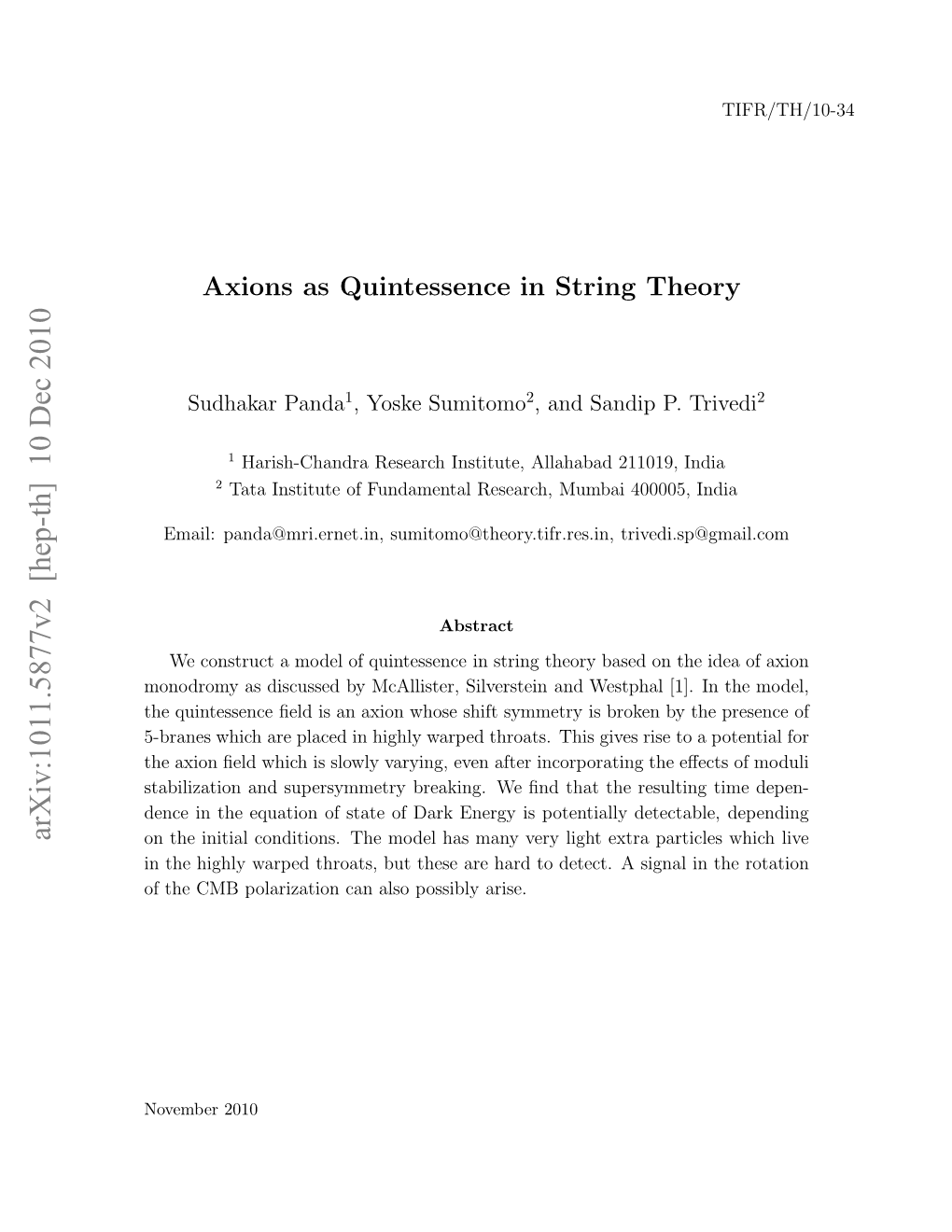 Axions As Quintessence in String Theory