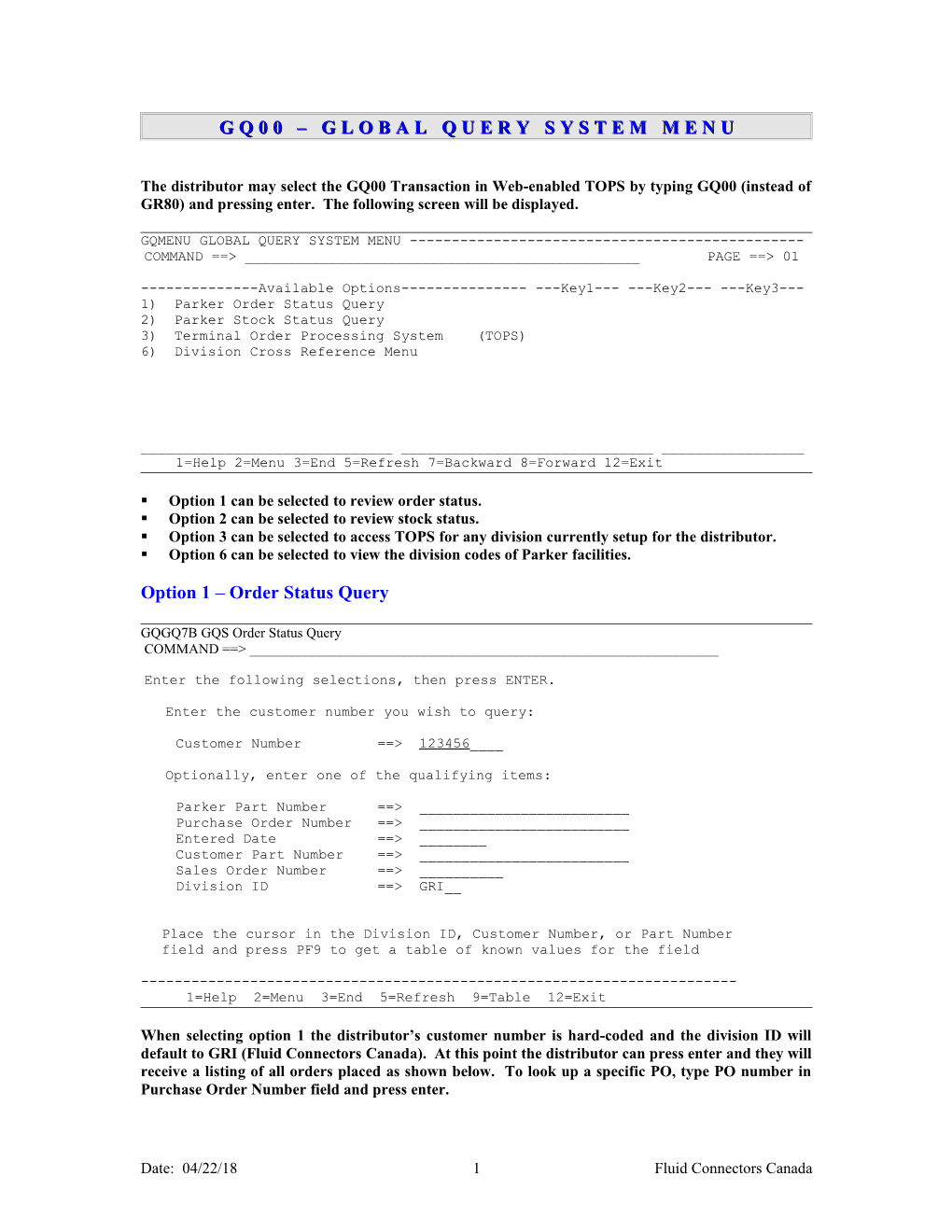 Gq00 Global Query System Menu