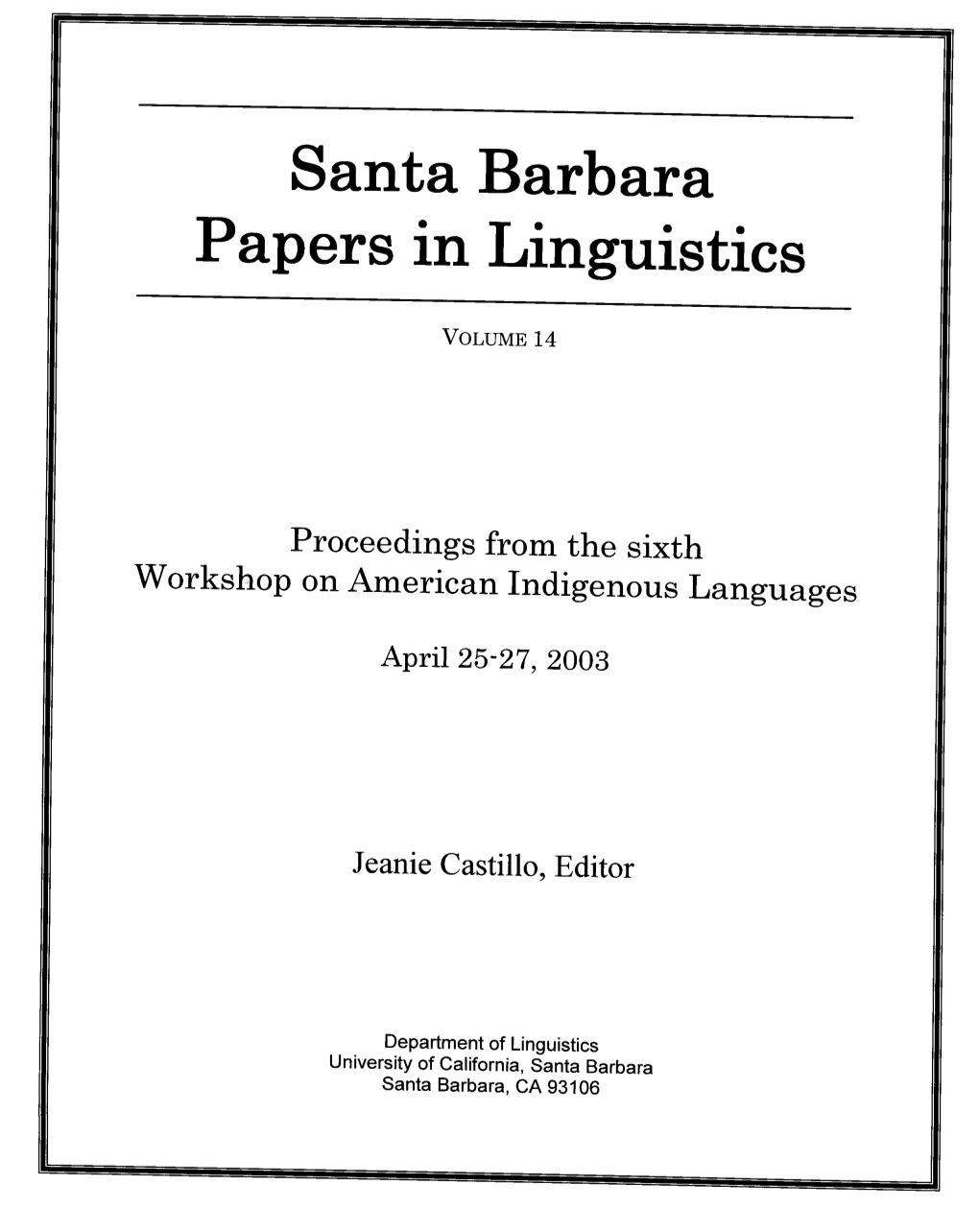 Santa Barbara Papers in Linguistics