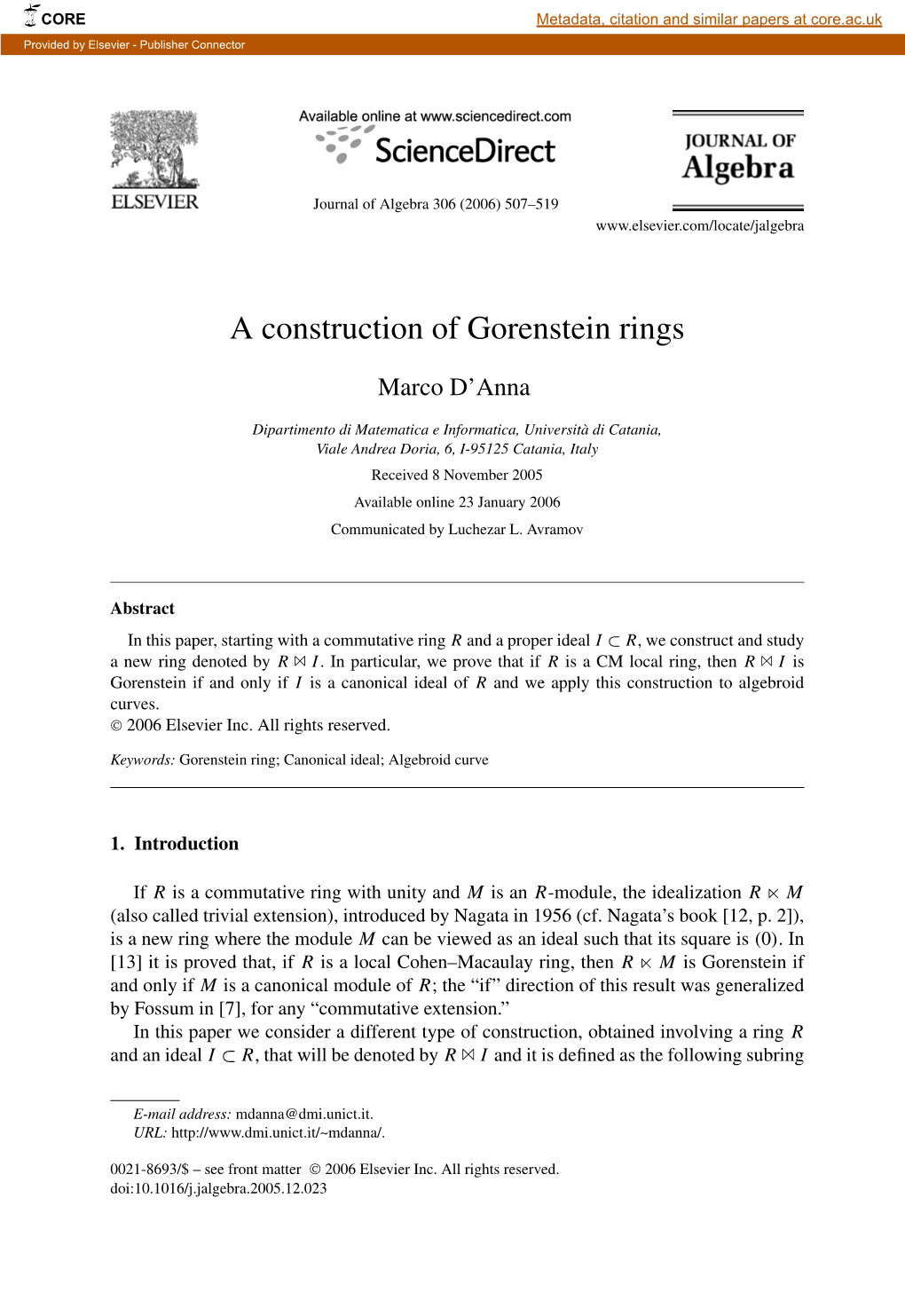 A Construction of Gorenstein Rings