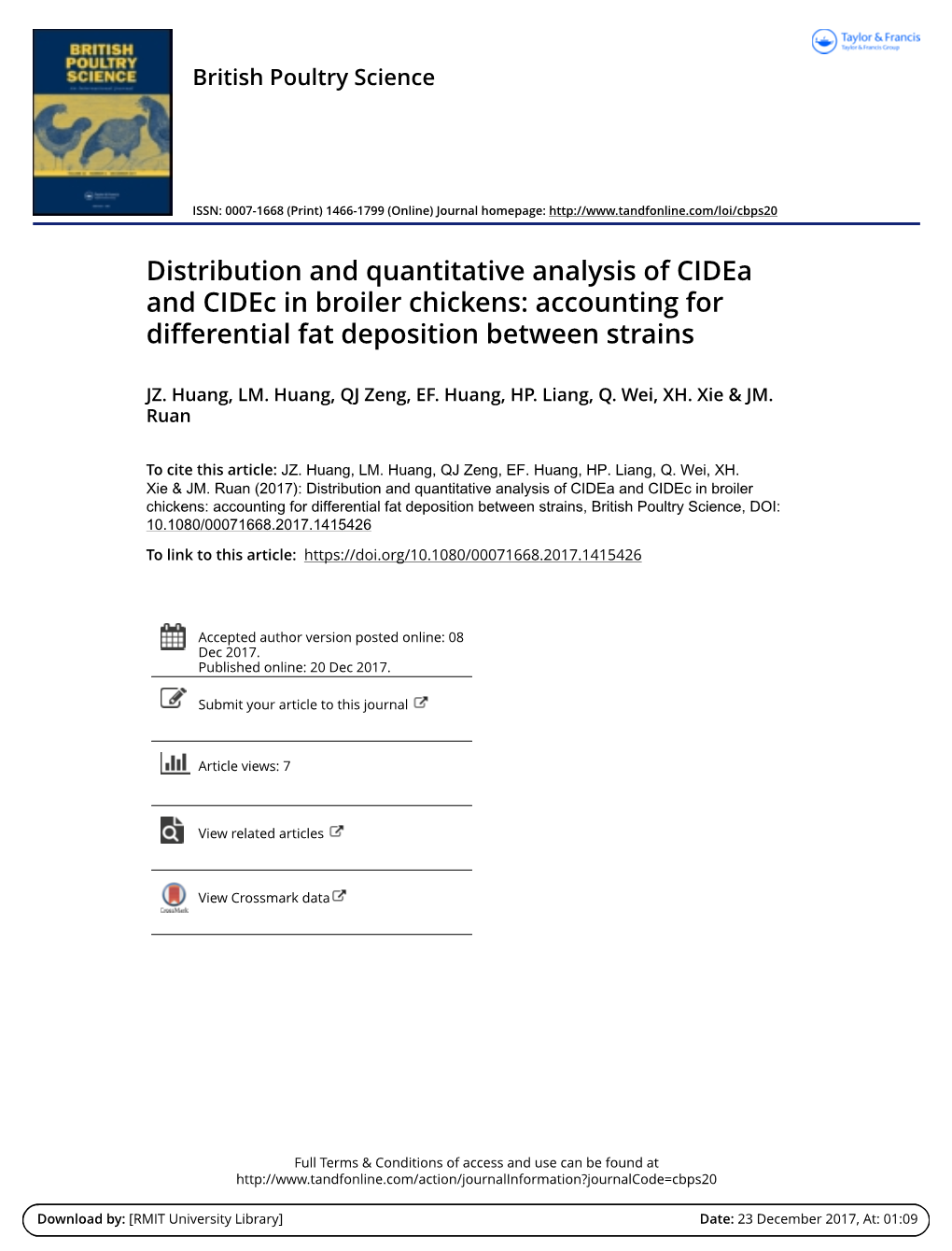 Distribution and Quantitative Analysis of Cidea and Cidec in Broiler Chickens: Accounting for Differential Fat Deposition Between Strains