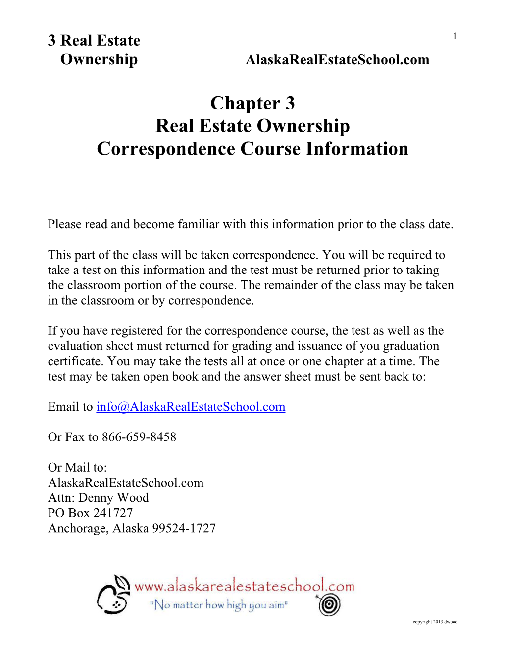 Chapter 3 Real Estate Ownership Correspondence Course Information