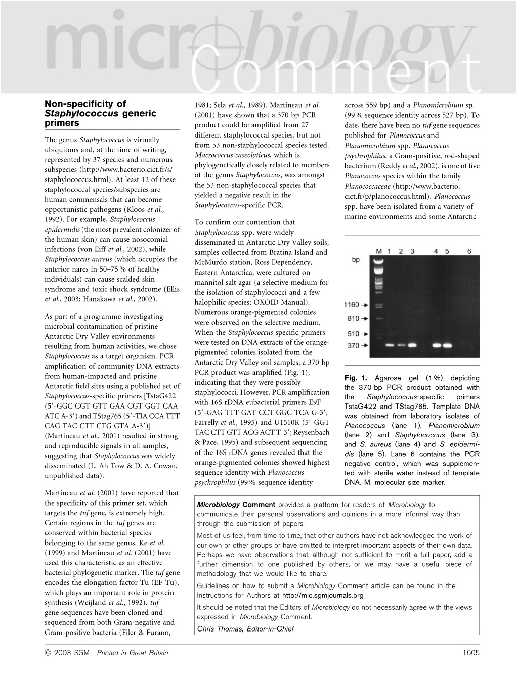 Non-Specificity of Staphylococcus Generic Primers