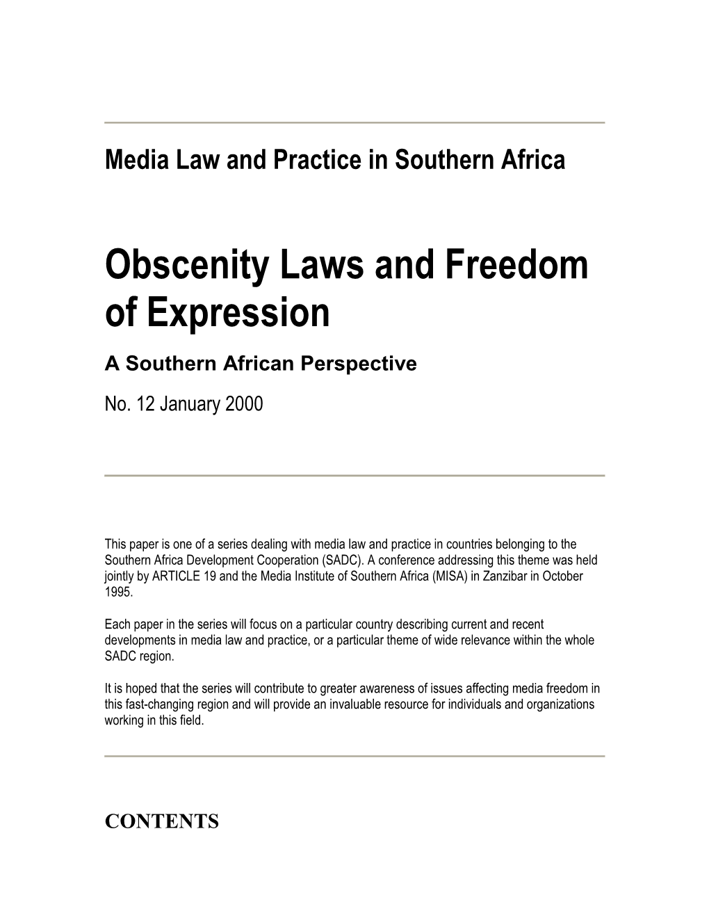 Obscenity Laws and Freedom of Expression a Southern African Perspective No