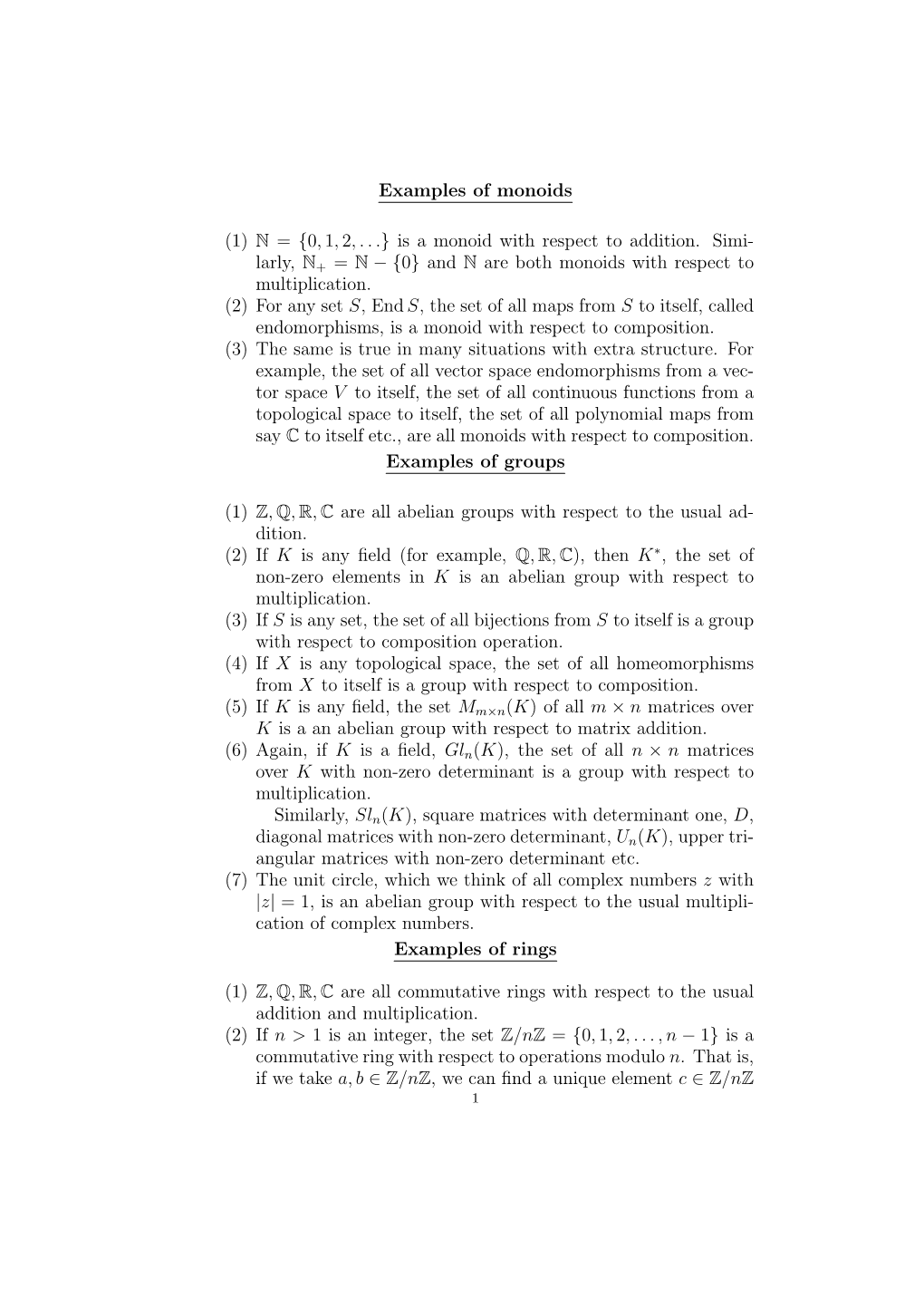 Examples of Monoids (1) N = {0,1,2,...}