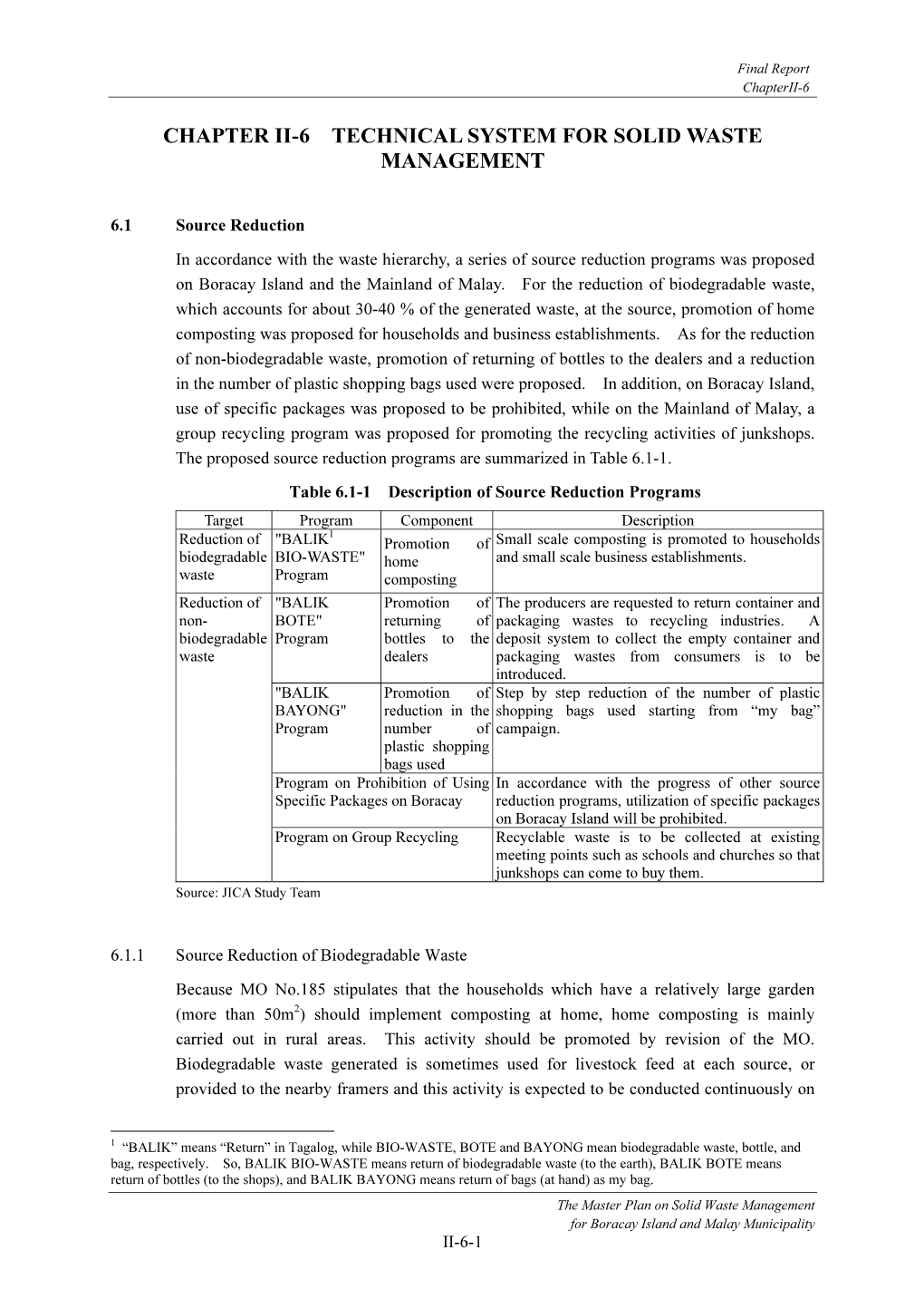 Chapter Ii-6 Technical System for Solid Waste Management