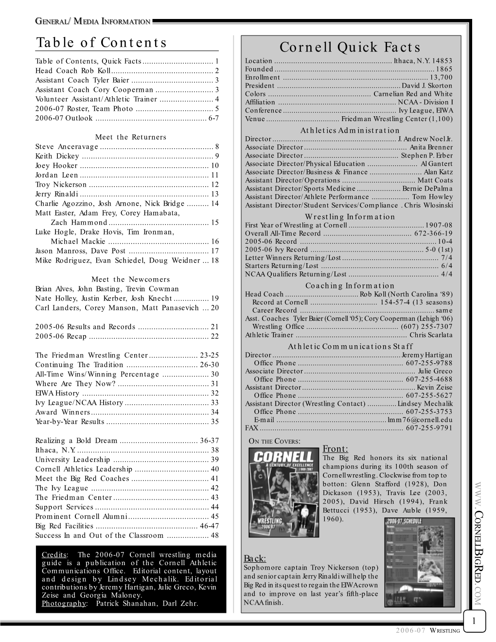 Table of Contents Cornell Quick Facts Table of Contents, Quick Facts