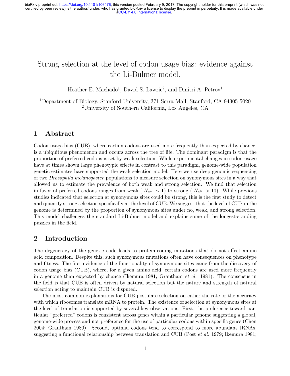 Strong Selection at the Level of Codon Usage Bias: Evidence Against the Li-Bulmer Model