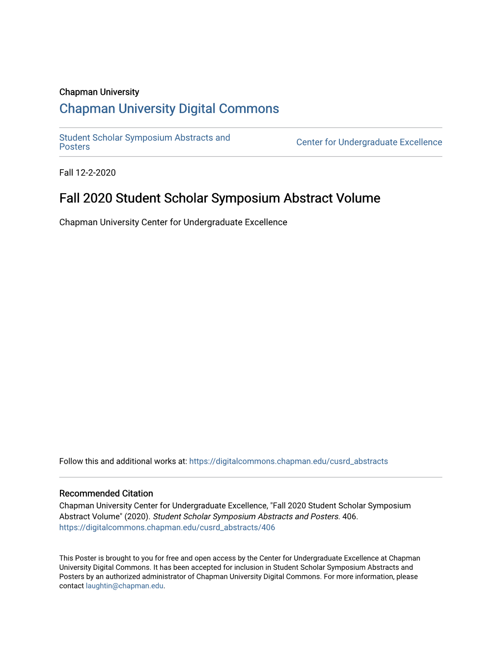 Fall 2020 Student Scholar Symposium Abstract Volume