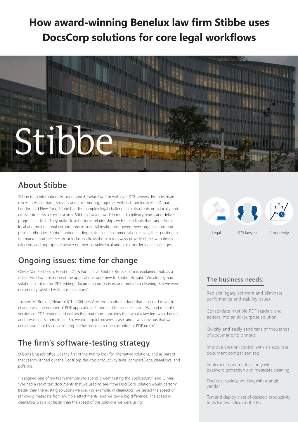 How Award-Winning Benelux Law Firm Stibbe Uses Docscorp Solutions for Core Legal Workflows