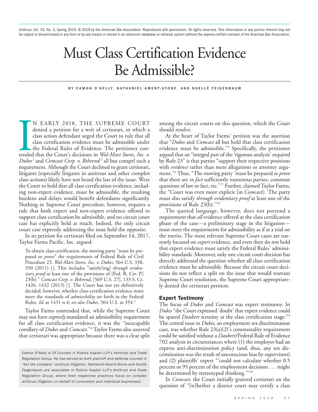 Must Class Certification Evidence Be Admissible?