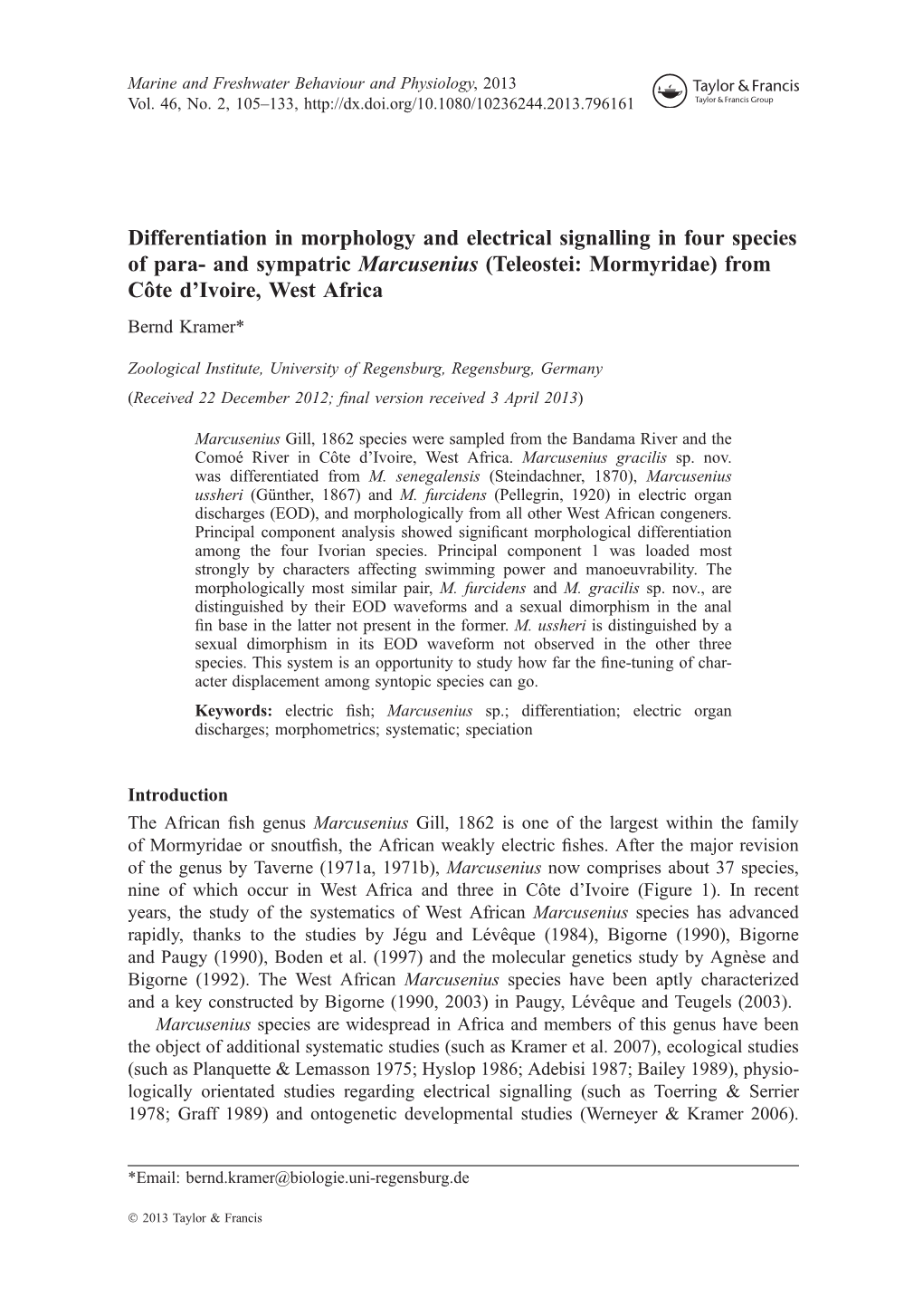 Differentiation in Morphology and Electrical Signalling in Four Species