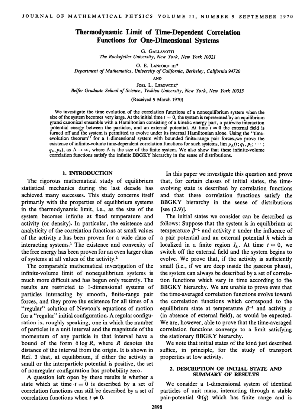 Thermodynamic Limit of Time-Dependent Correlation Functions for One-Dimensional Systems