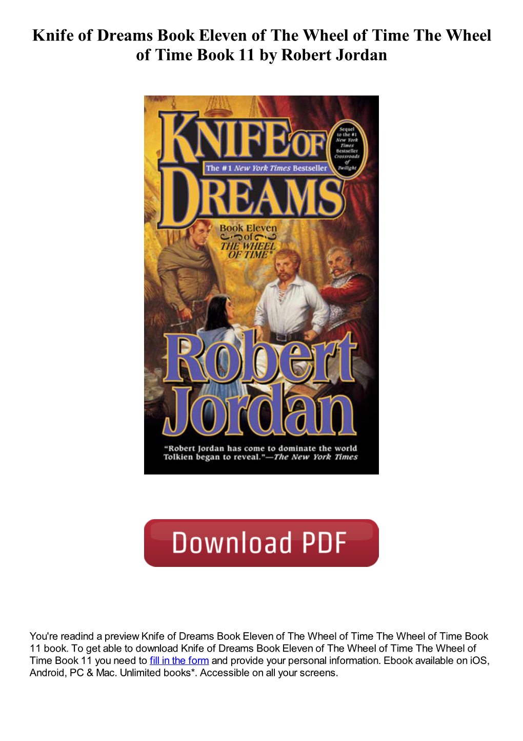 Knife of Dreams Book Eleven of the Wheel of Time the Wheel of Time Book 11 by Robert Jordan