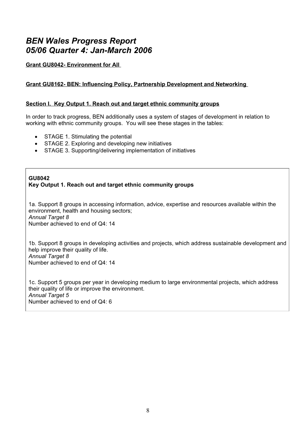 BEN Interim Claim Progress Report