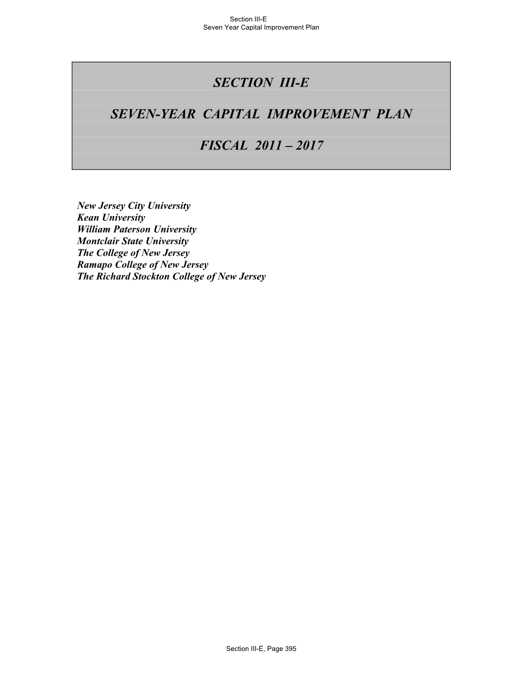 Section Iii-E Seven-Year Capital Improvement Plan Fiscal 2011