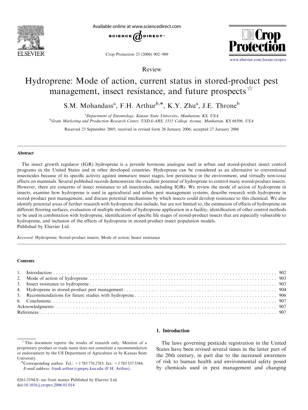 Hydroprene: Mode of Action, Current Status in Stored-Product Pest Management, Insect Resistance, and Future Prospects$