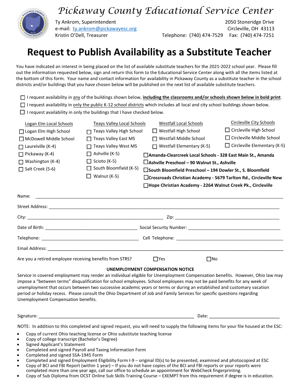 Request to Publish Availability As a Substitute Teacher