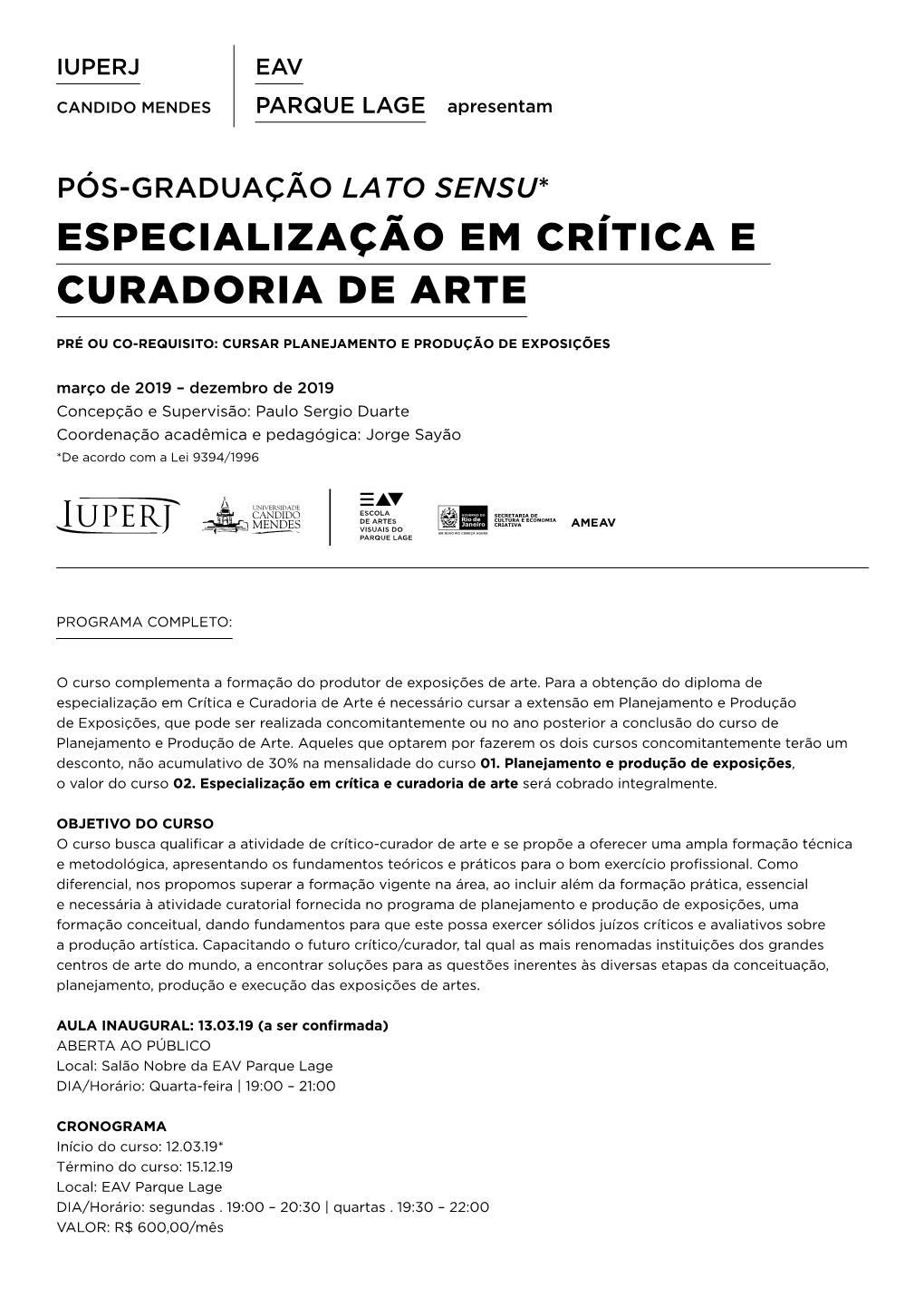 Especialização Em Crítica E Curadoria De Arte