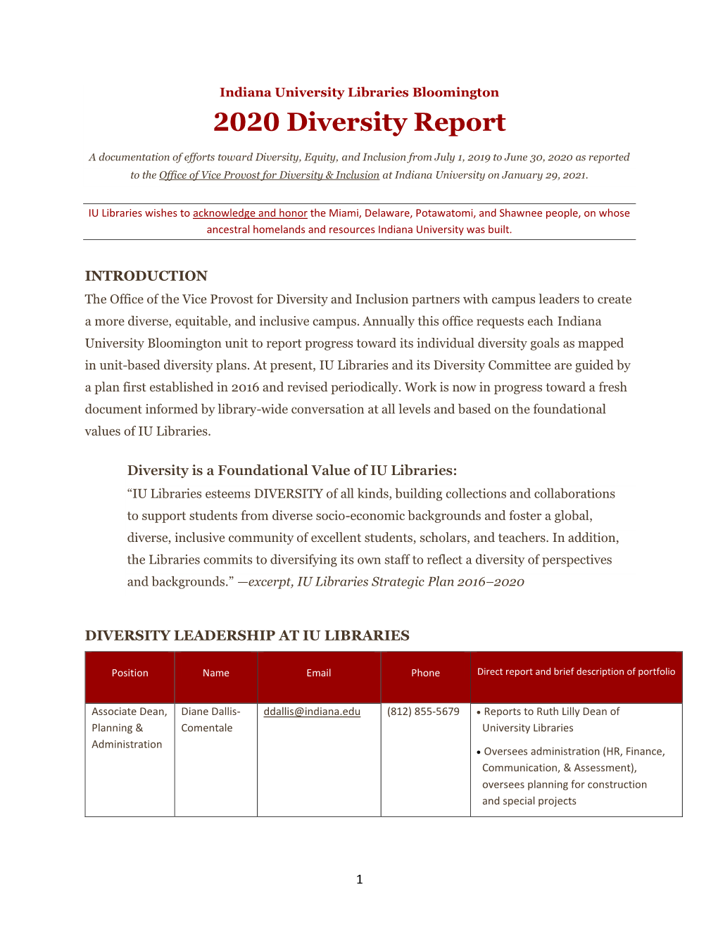 IU Libraries Diversity, Equity, and Inclusion 2020 Report