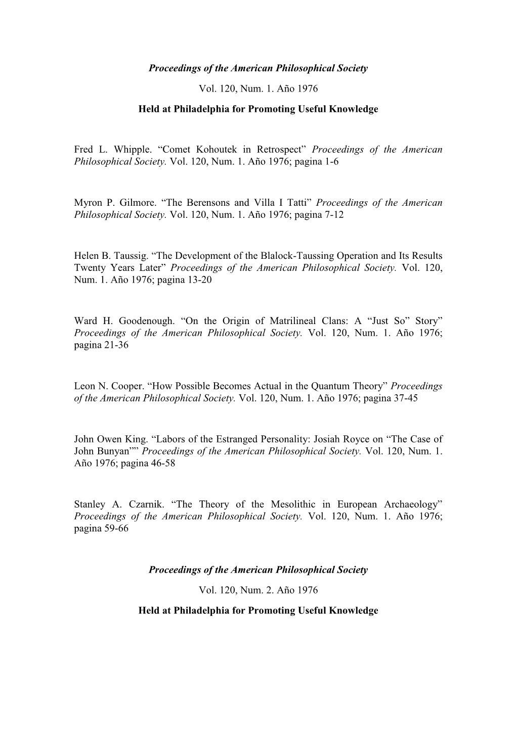 Proceedings of the American Philosophical Society Vol. 120, Num