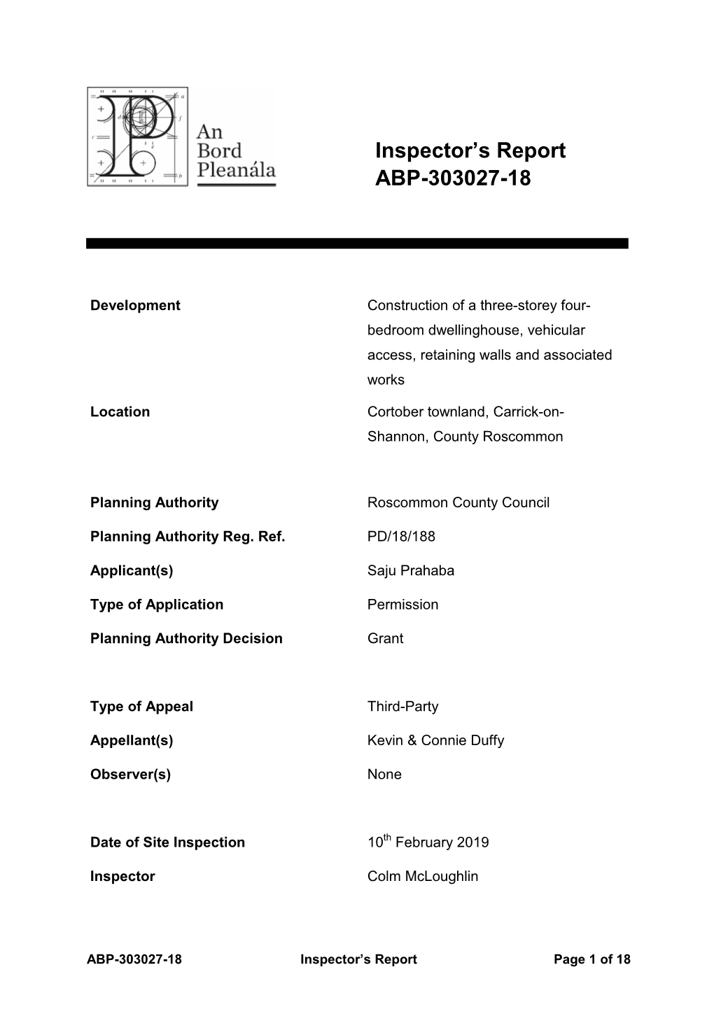 Inspector's Report ABP-303027-18