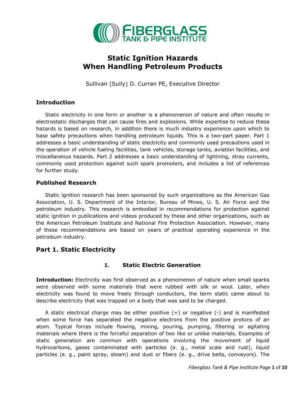 Static Ignition Hazards When Handling Petroleum Products