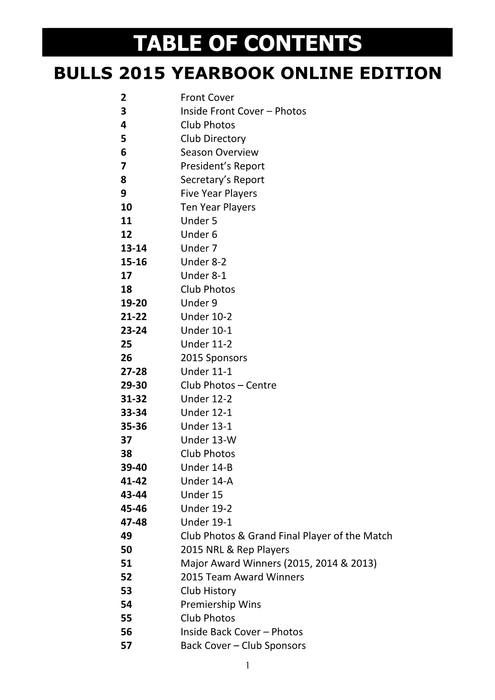 Table of Contents