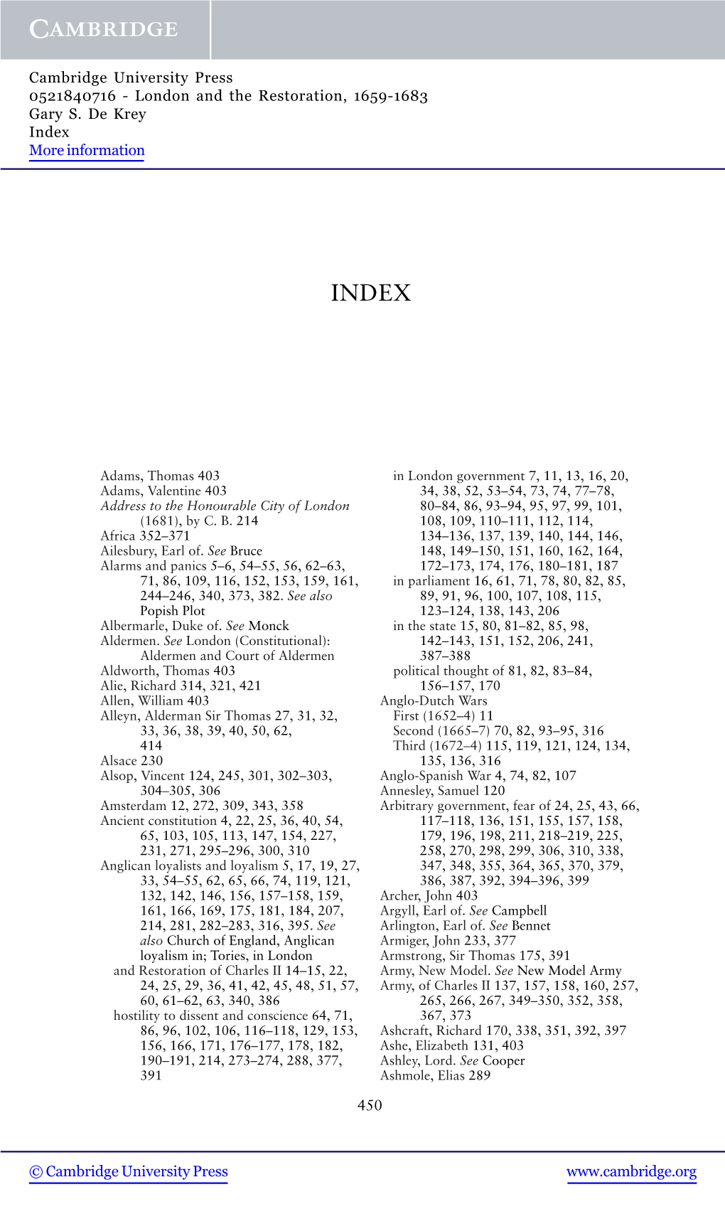 London and the Restoration, 1659-1683 Gary S