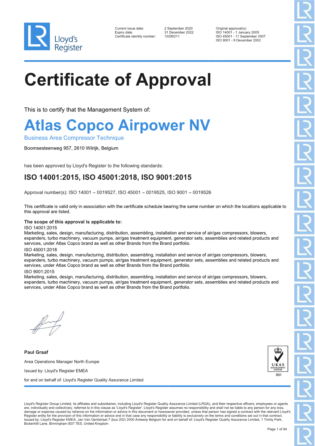 Certificados 9001-14001-OHSAS 18001 División Compresores