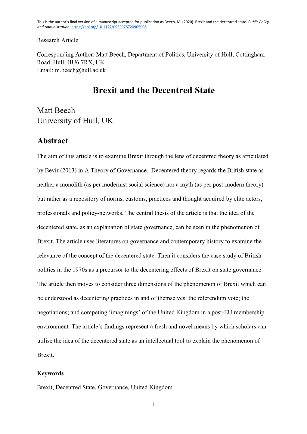 Brexit and the Decentred State