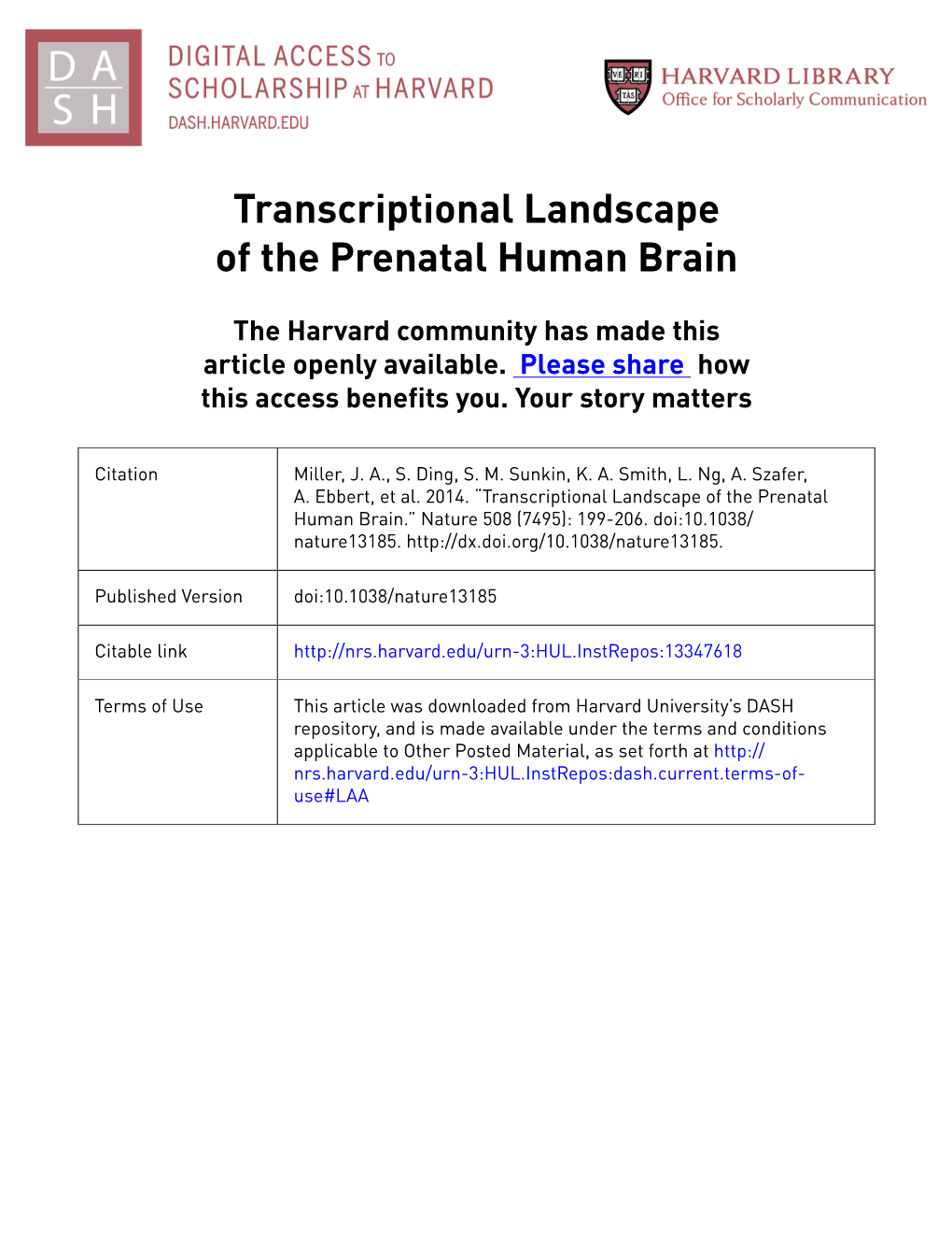 Transcriptional Landscape of the Prenatal Human Brain