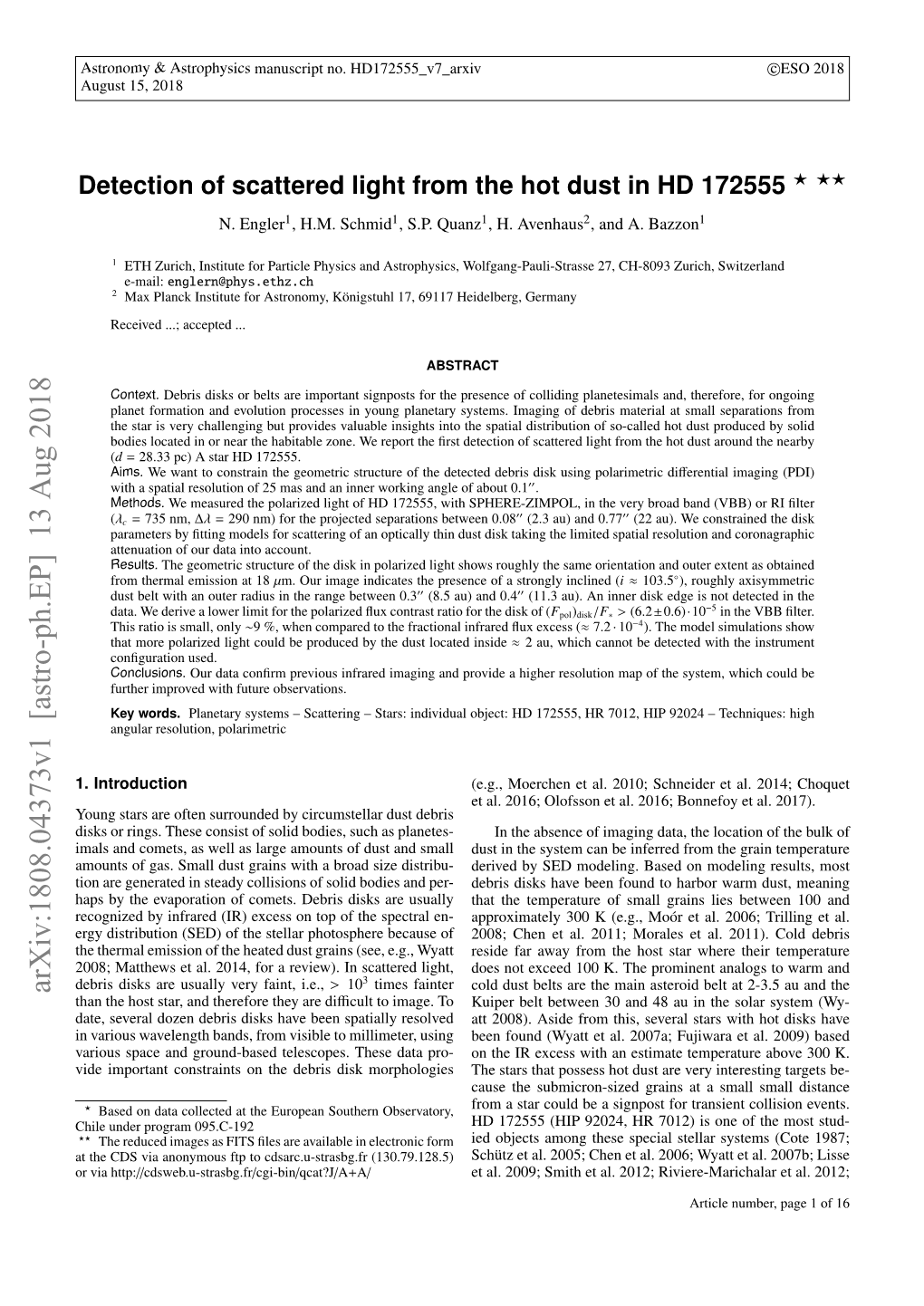 Detection of Scattered Light from the Hot Dust in HD 172555 ? ?? N