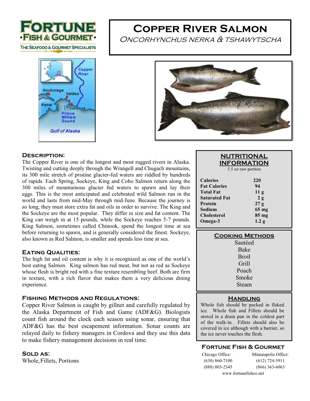 Copper River Salmon Oncorhynchus Nerka & Tshawytscha