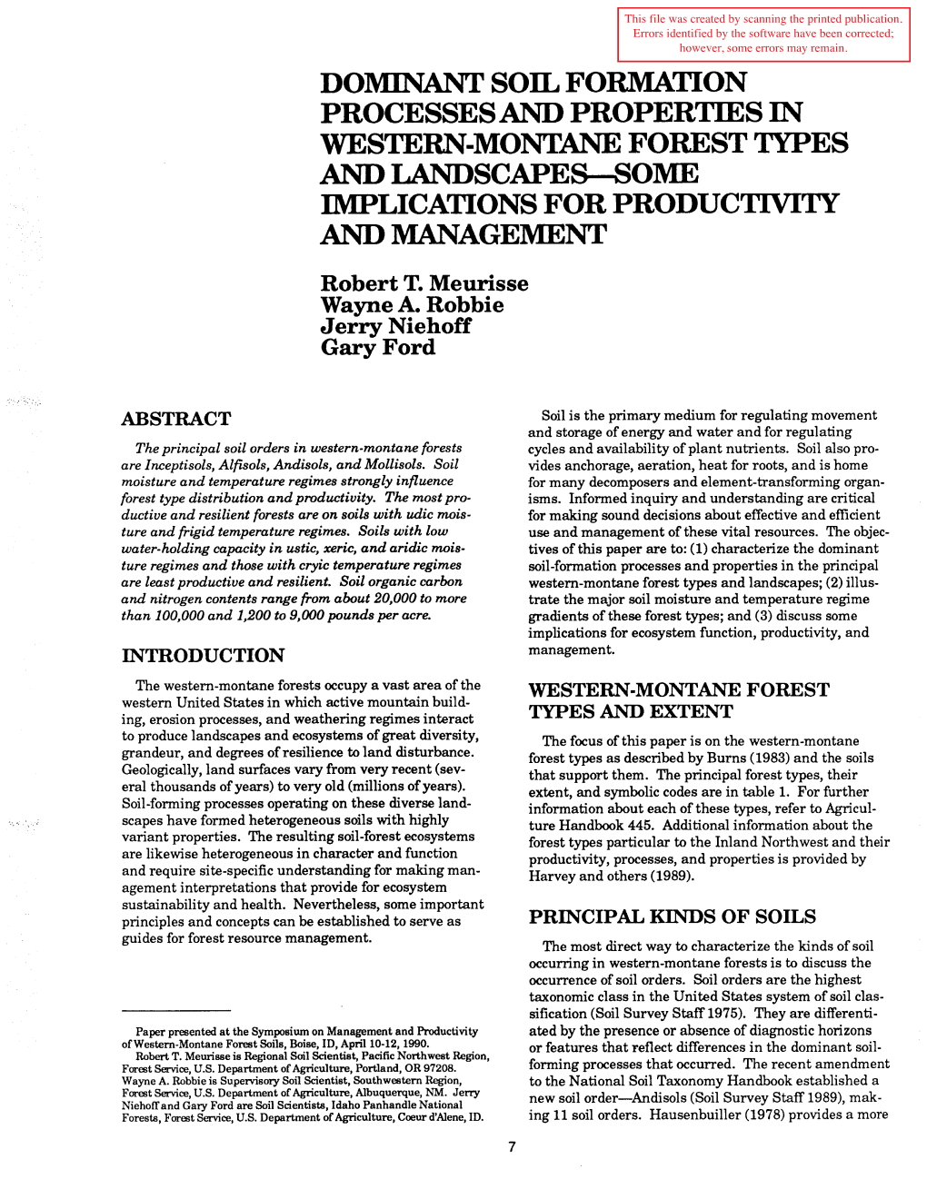 Proceedings-Management and Productivity of Western-Montane Forest Soils