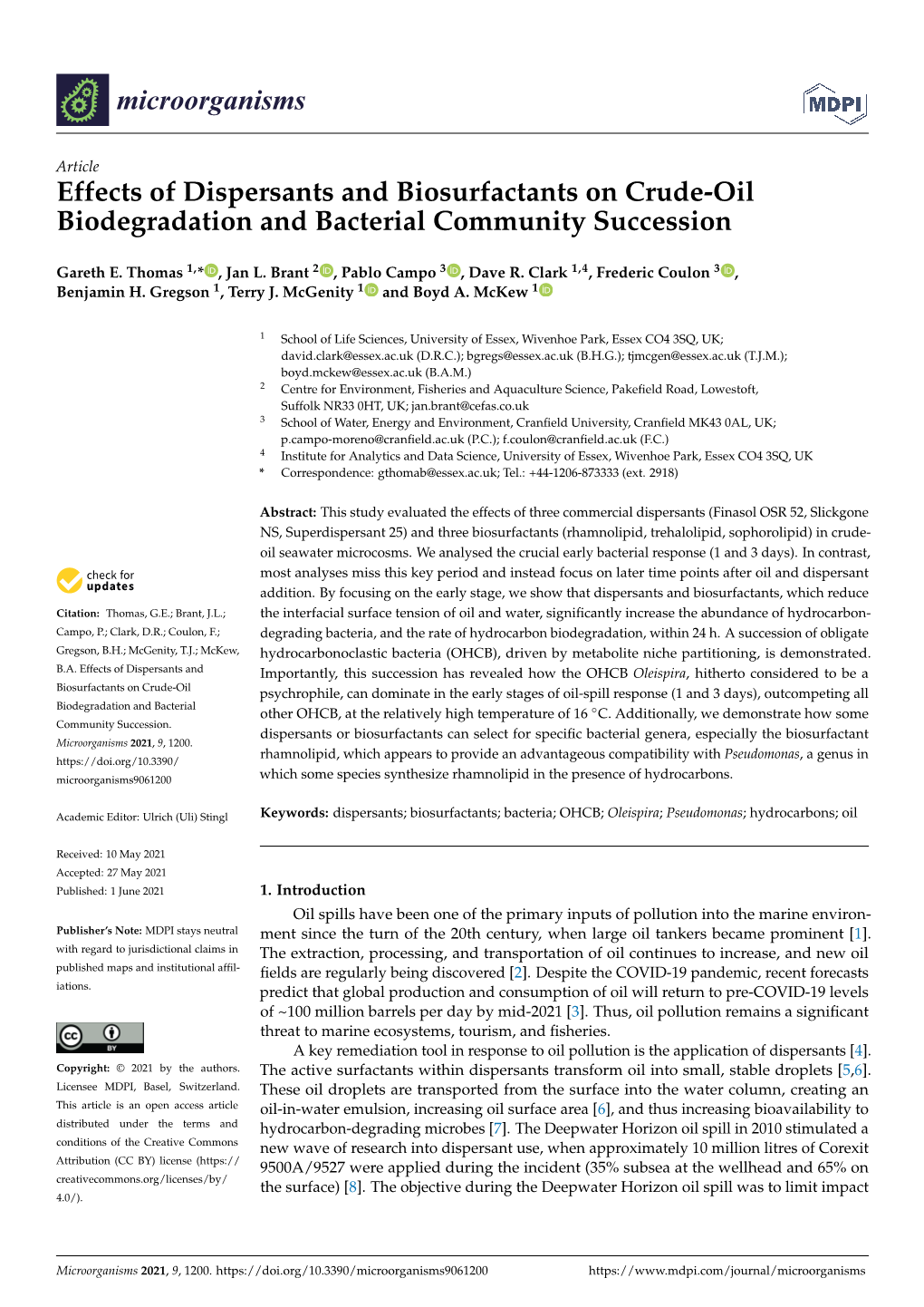 Effects of Dispersants and Biosurfactants on Crude-Oil Biodegradation and Bacterial Community Succession