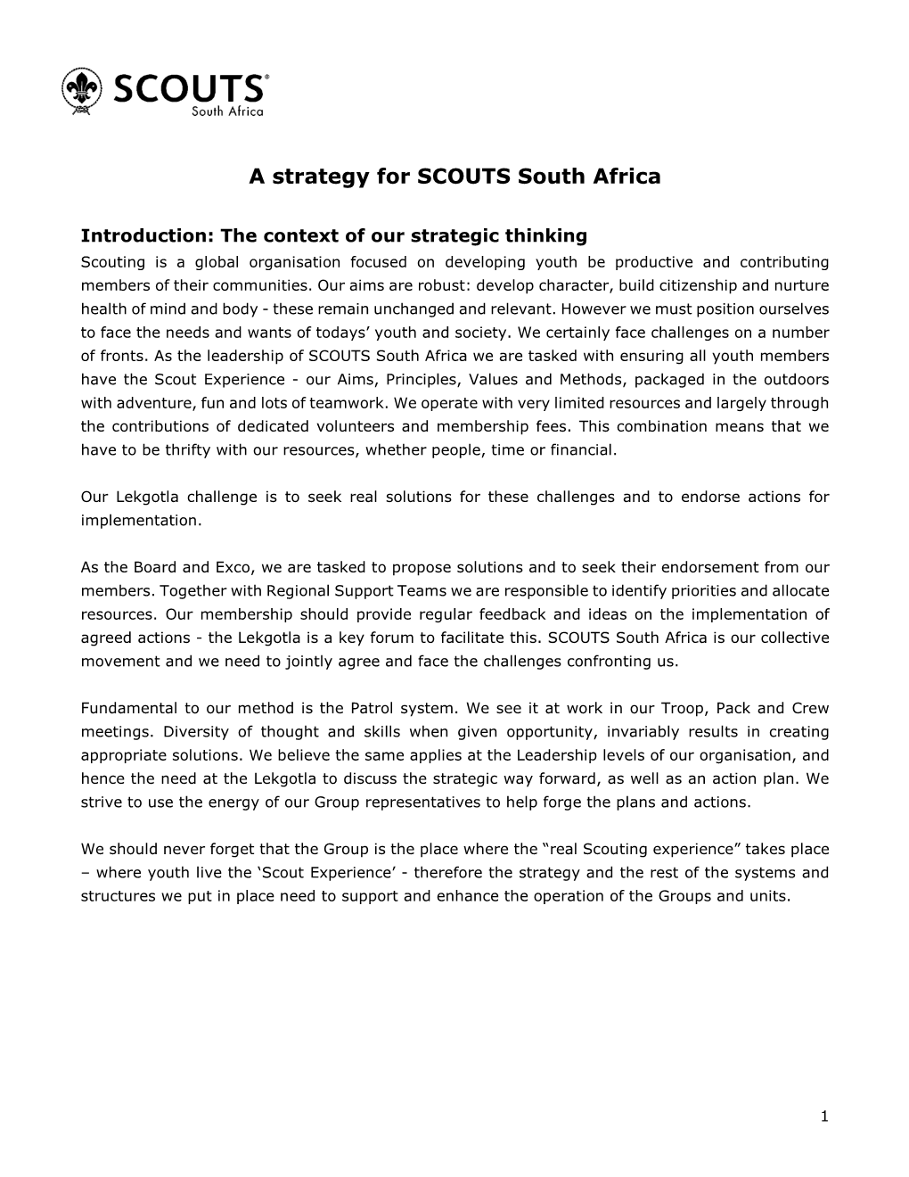 A Strategy for SCOUTS South Africa