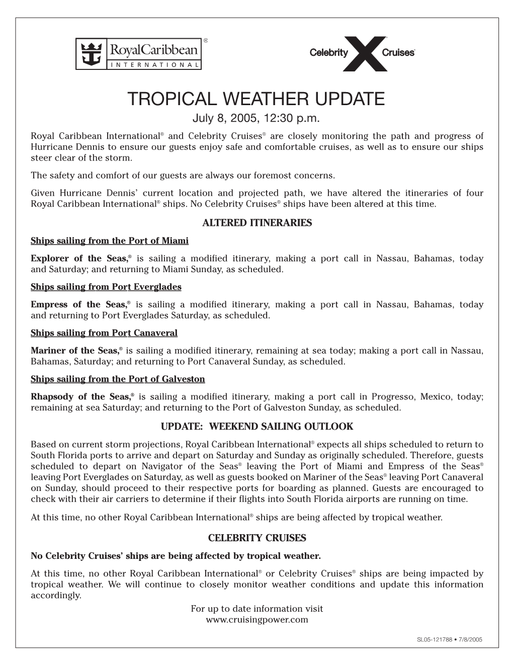 TROPICAL WEATHER UPDATE July 8, 2005, 12:30 P.M