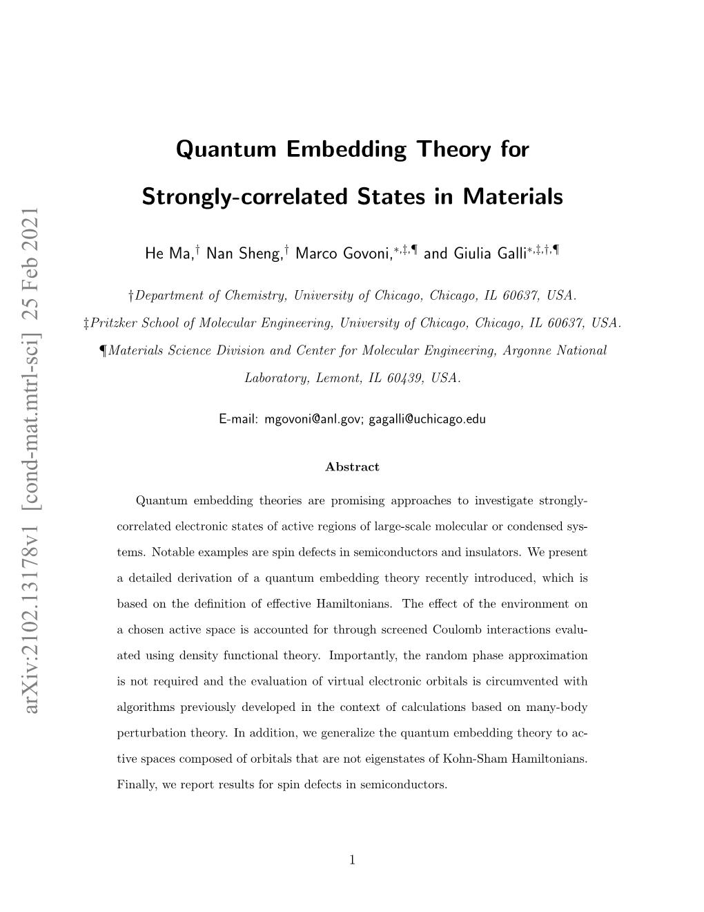 Quantum Embedding Theory for Strongly-Correlated States in Materials