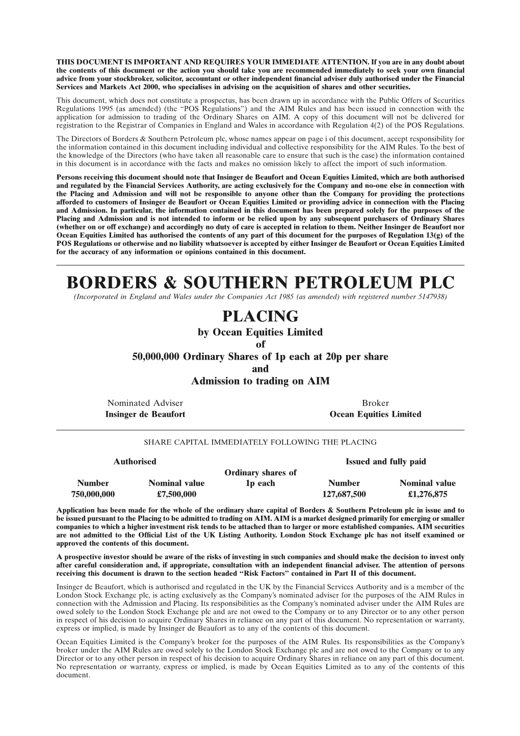 Borders & Southern Petroleum