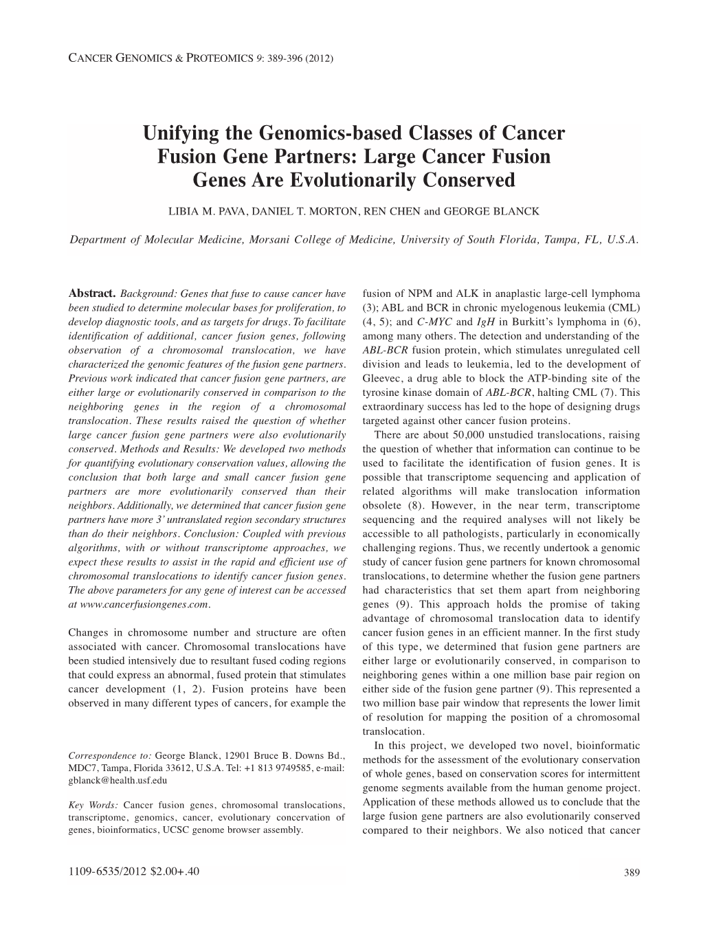 Unifying the Genomics-Based Classes of Cancer Fusion Gene Partners: Large Cancer Fusion Genes Are Evolutionarily Conserved