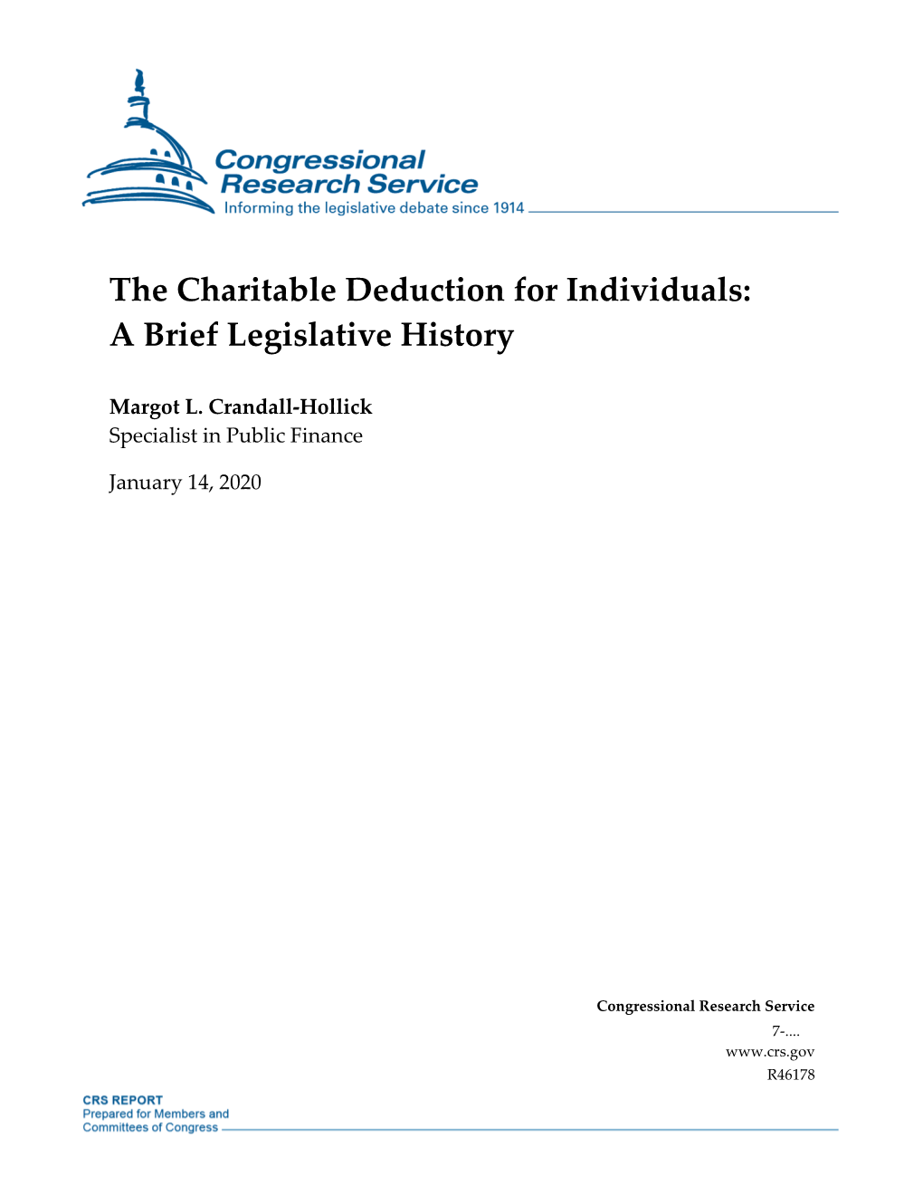 The Charitable Deduction for Individuals: a Brief Legislative History