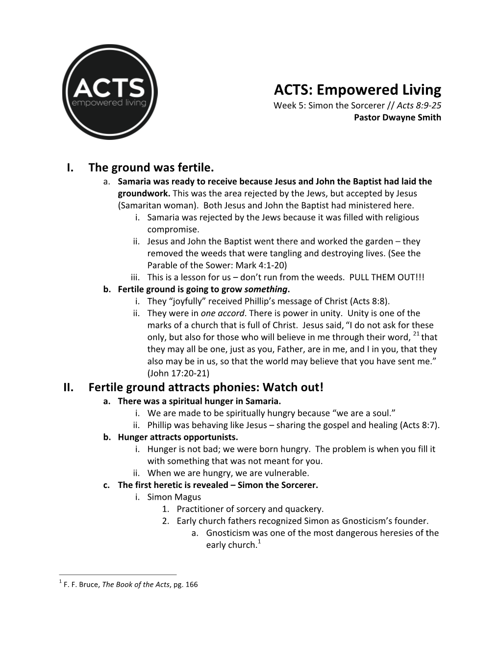 ACTS: Empowered Living Week 5: Simon the Sorcerer // Acts 8:9-25 Pastor Dwayne Smith