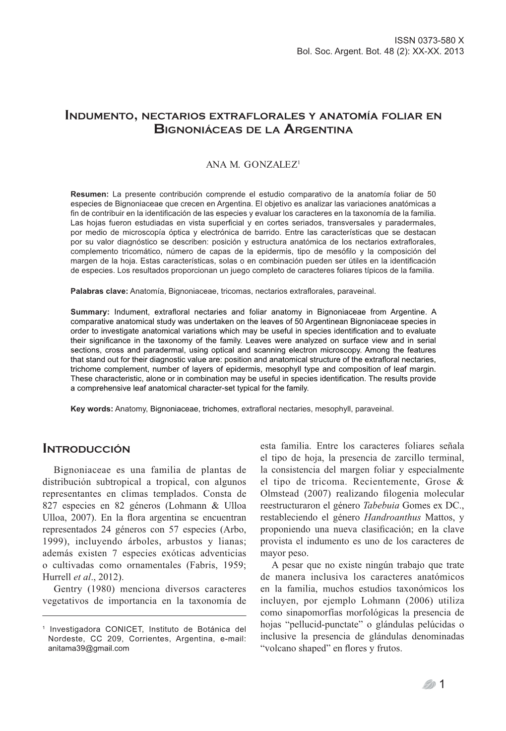 A. M. Gonzalez - Anatomía Foliar En Issnbignoniaceae