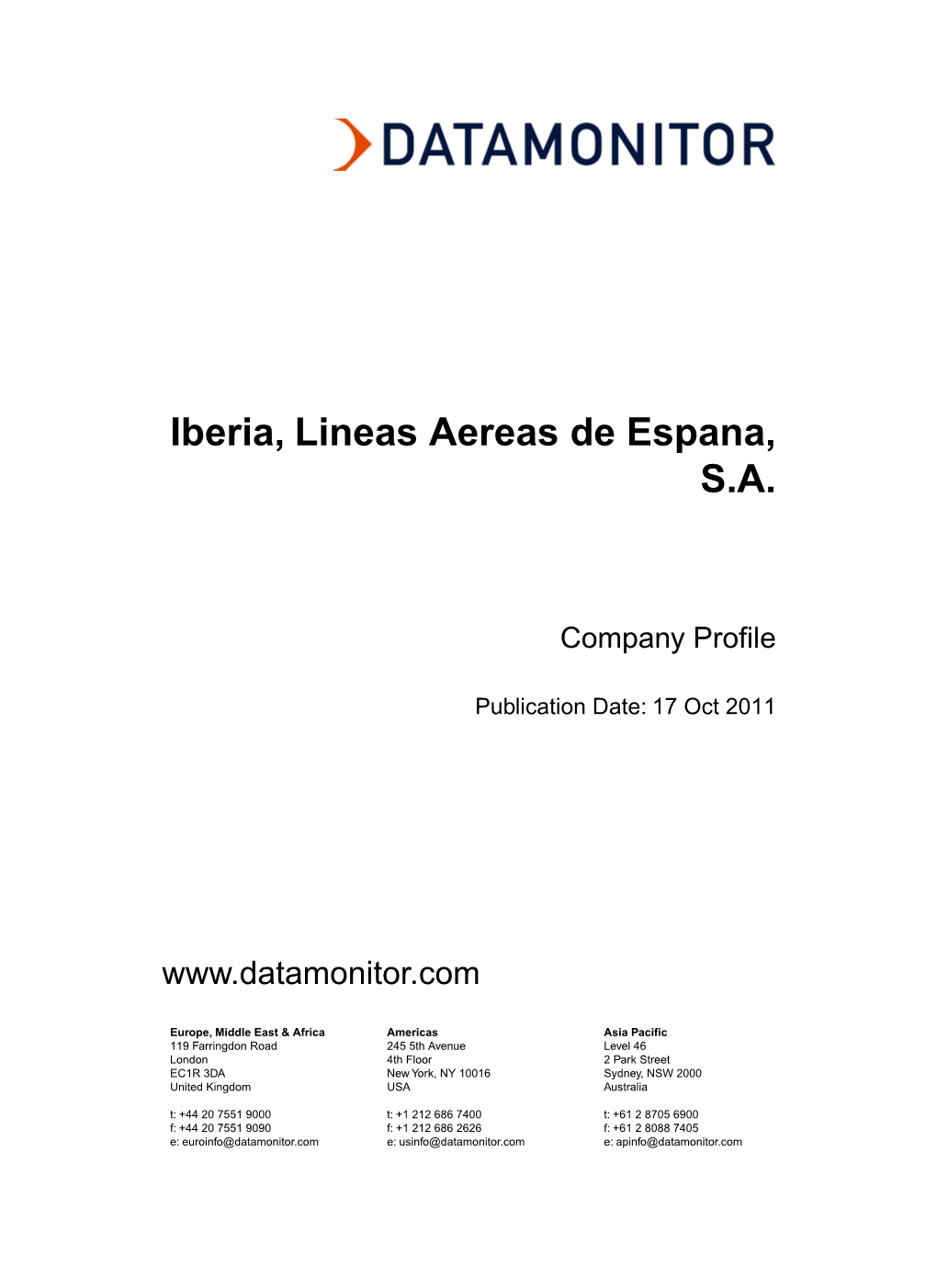 Iberia, Lineas Aereas De Espana, S.A