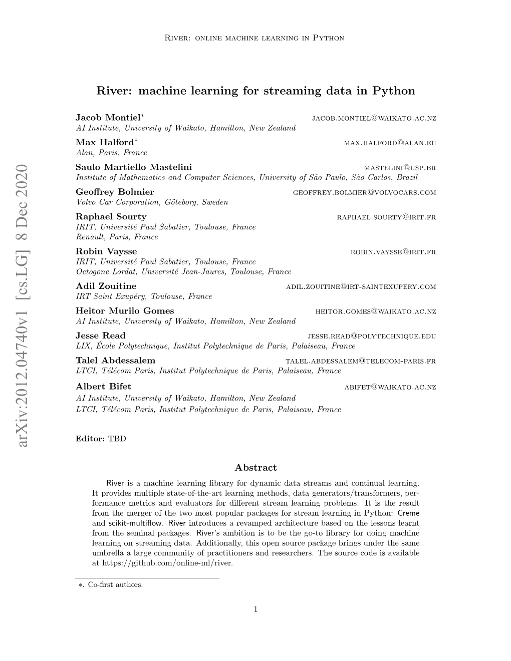 River: Machine Learning for Streaming Data in Python
